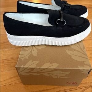Sofft Black Suede Platform Loafers